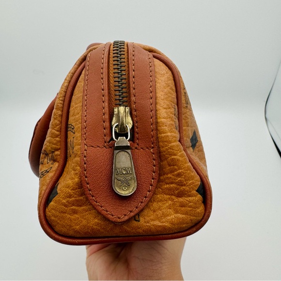 MCM Tan Leather Small Boston Bag in Visetos - Picture 9 of 12